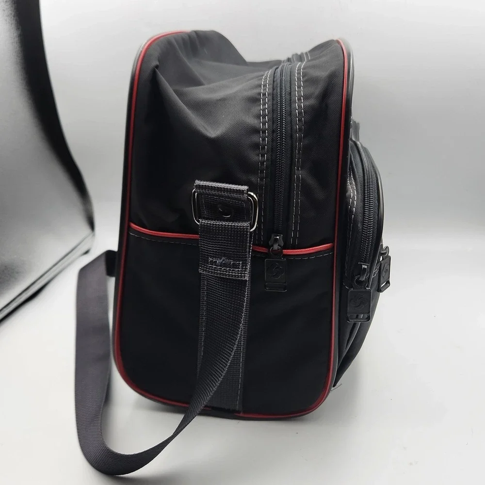 Vintage Samsonite Oyster Black Shoulder Bag‎ Red Trim Medium Travel Luggage 1987
